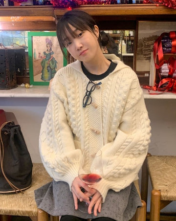 Dunve Sailor Collar Duffel Knit Cardigan